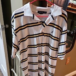 Nautica White Polo with Navy and Yellow Stripes
